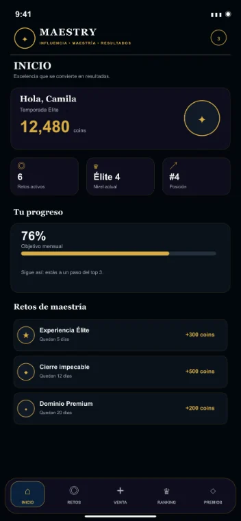 Pantalla de inicio de la app